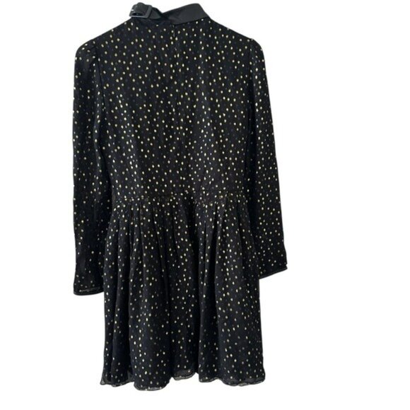 Jill Stuart Silk Dress 6 Black Gold Polka Dot Leather Trim Long Sleeve - Picture 3 of 12